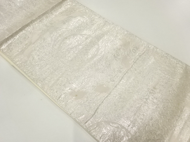 アンティーク　花更紗模様織出し袋帯